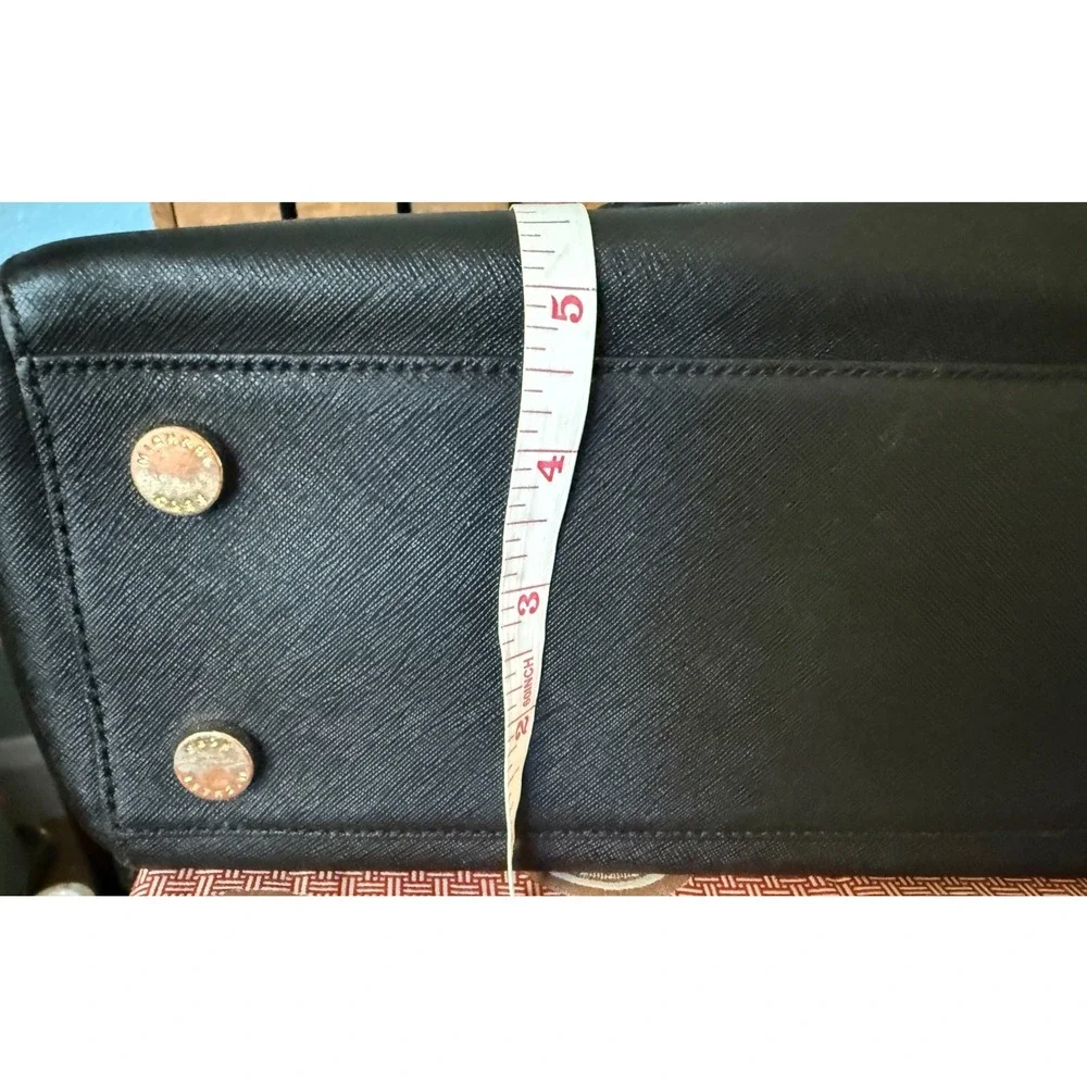 Michael Kors Black Saffiano Leather Satchel Handbag Gold Hardware MK Charm
